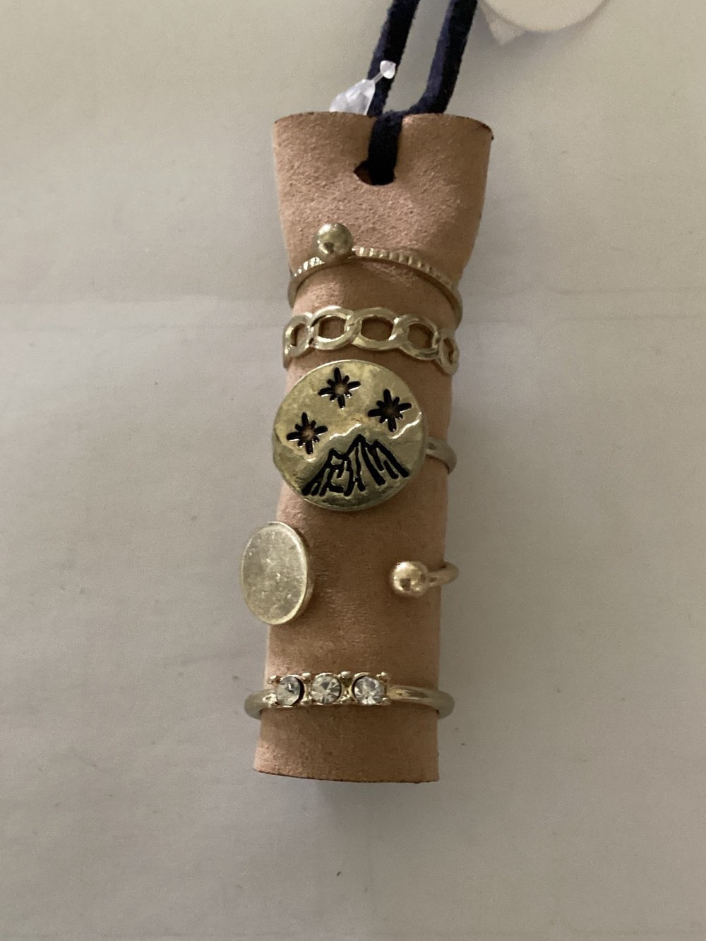 Gold-Tone 5 Piece Women's Stacking Ring Set - Mountain & Star Accent‎ - Gold